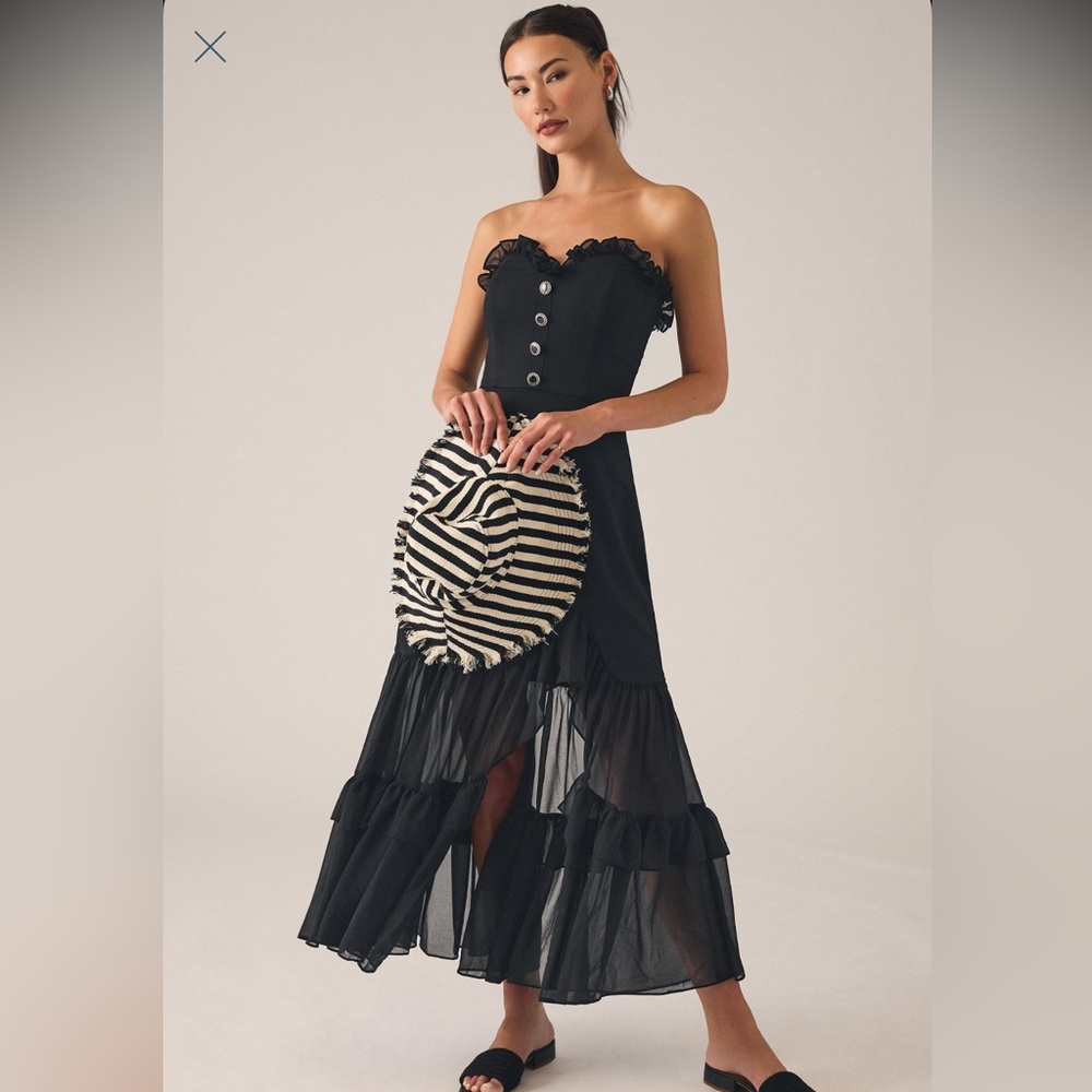 Strapless Ruffle Side Slit Dress